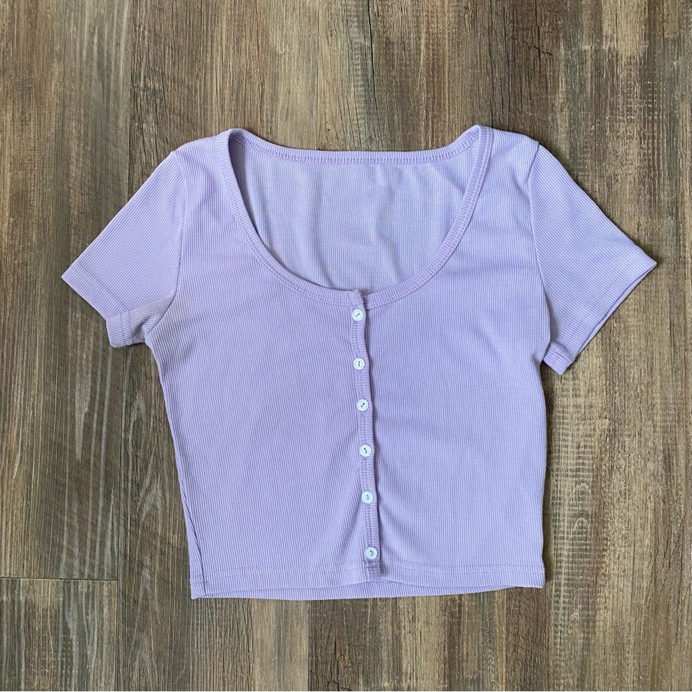 lavender button up crop top